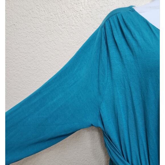 Lane Bryant Blue Teal Crisscross Bodice Draped Front Hi Low Dress 14 16 Flowy - Picture 3 of 6